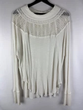 Free People Women's Ivory Side Slit Lace Trim Thermal Spring Valley Top Small S