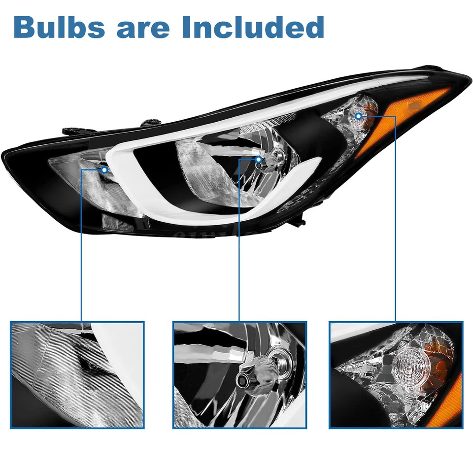 Pair Headlights For 2014 2015 2016 Hyundai Elantra Left & Right Headlamps W/Bulb Foto 4 de 4