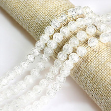 200Pcs Crackle Glass Beads, 8Mm Crystal Glass Beads for Jewelry Making, round Sp
