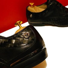 $889.00 !! VERSACE RARE MEN RUNWAY BLACK LEATHER LUXURY LOAFERS SHOES SIZE  41.5