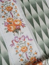 Vintage c1930s Laundry Bag Green w Lavender Bows  Orange Roses Fabric