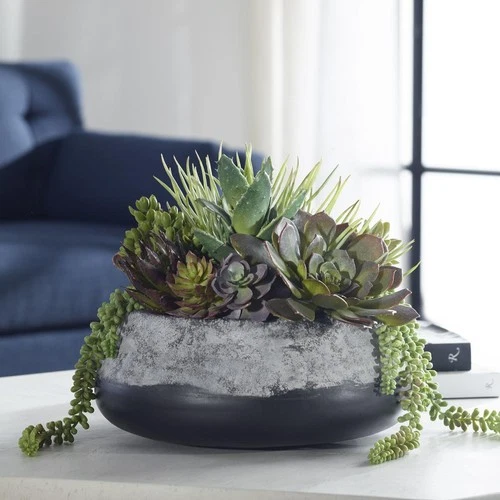 Uttermost 60214 Yuma Green and Burgundy with Dark Iron Succulent Centerpiece - Picture 5 of 5