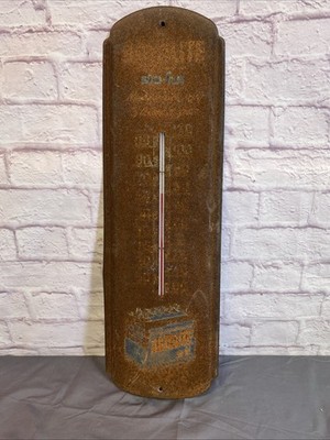 Rare Vintage 40 s 50 s Auto-lite Sta-ful Battery Thermometer Metal Sign Oil Gas