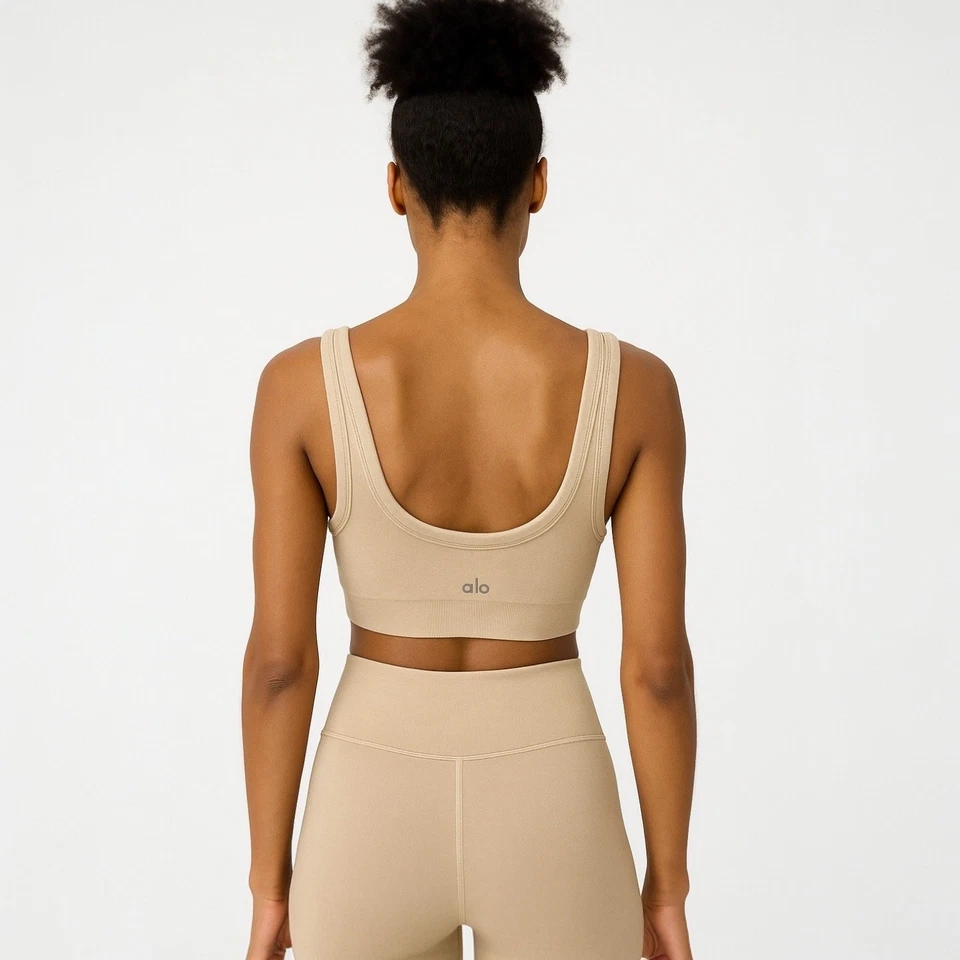 ALO Tostado Sin Mangas Tejido Pullover Ropa Activa Yoga Deportes Sujetador Corto Camiseta sin Mangas Talla S Foto 2 de 4