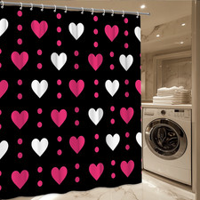 Cute Pink and White Heart Shower Curtain on Black Background