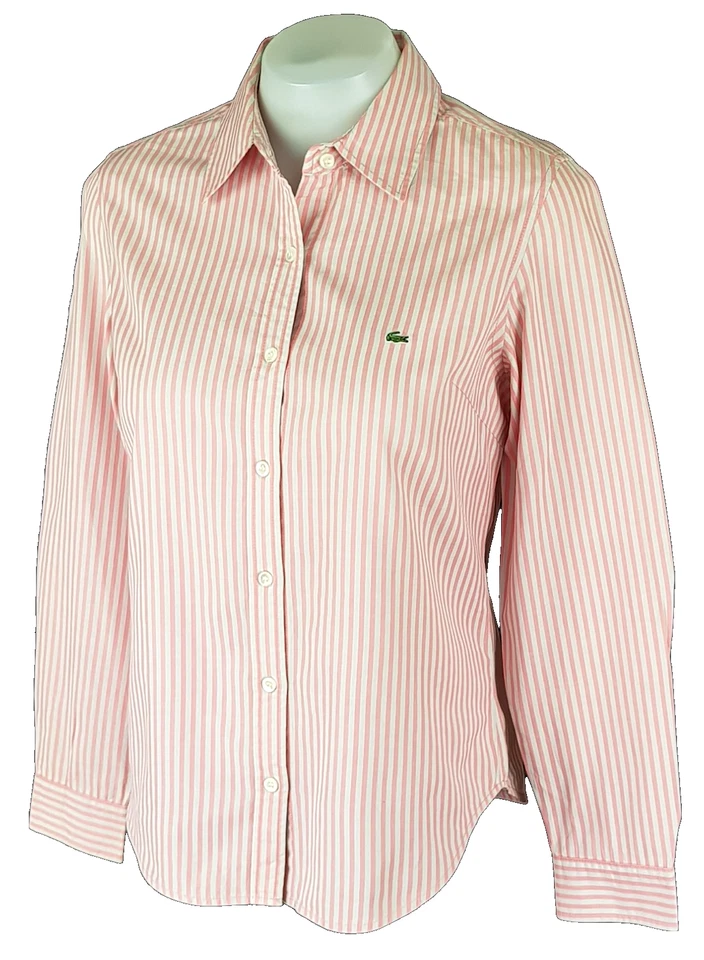 CAMISA DE NOCHE LACOSTE Mujer Rosa Rayas L/S - 95 - M - UK12 - EU40 - PRECIO DE VENTA SUGERIDO POR EL FABRICANTE £109 Foto 4 de 4