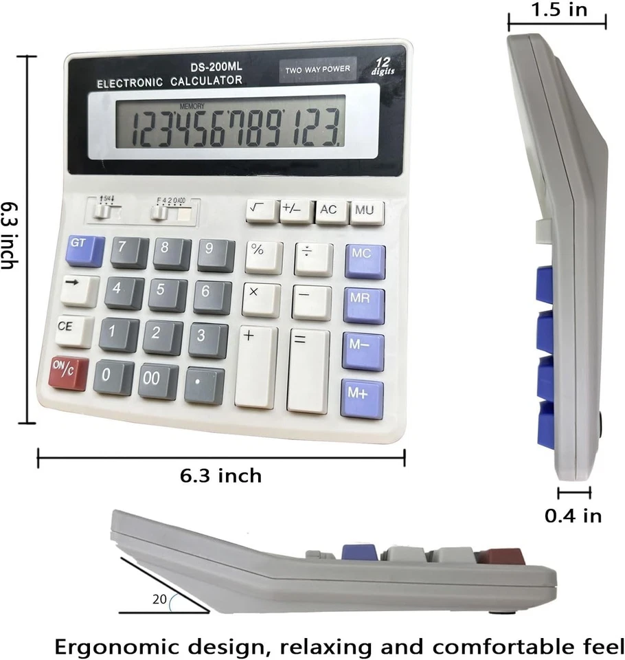 12 Digit Display, Dual Power Basic Calculator Desktop, Big Button for Office, Bu - Image 2 of 4