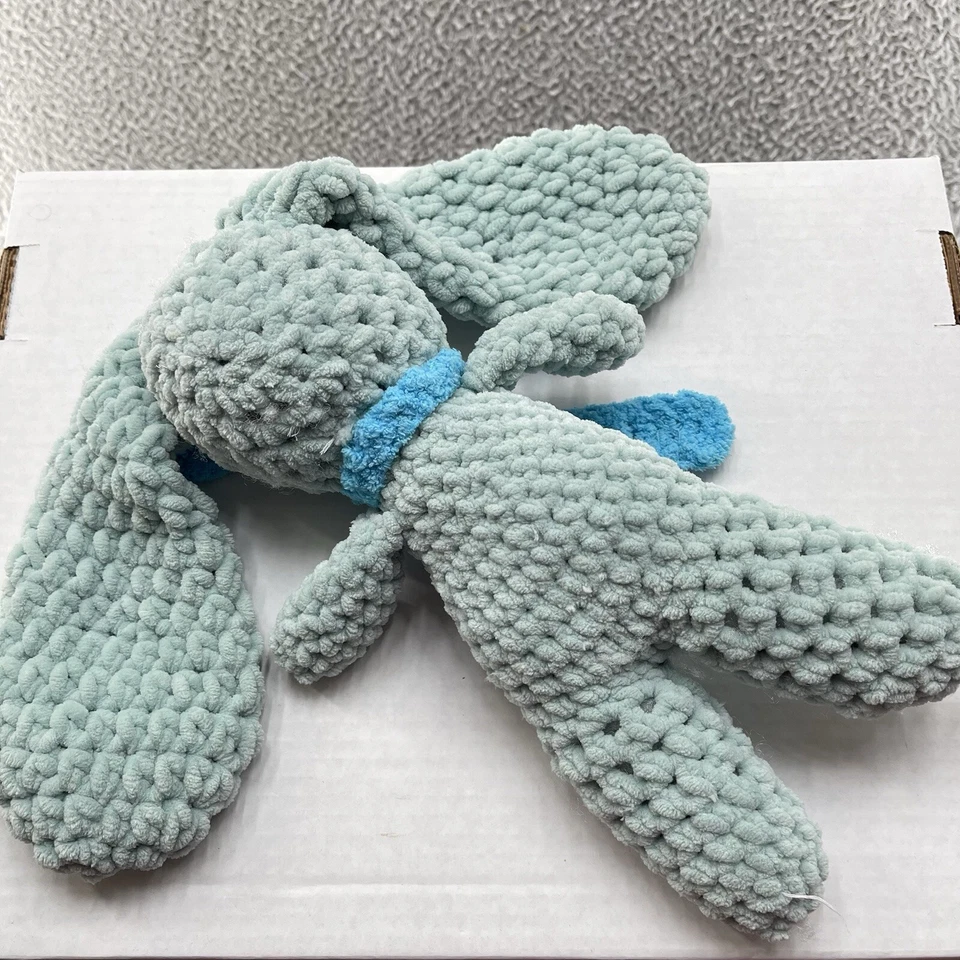 Ganchillo Conejo de Pascua Azul Peluche Animal Conejo Orejas Largas Suave 12" Alto Foto 2 de 4