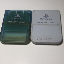 2 Sony Playstation 1 PS1 Official OEM Memory Card SCPH-1020 Clear Green  Grey