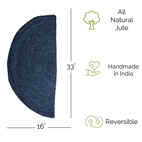 Eco Friendly Braided Jute Reversible Rug in Navy Blue, Black or Natural Color - Picture 23 of 34