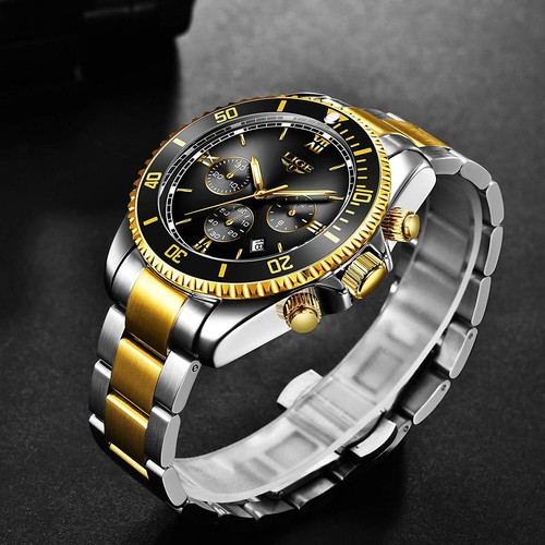 Stainless Steel Quartz Wrist Watch for Men Chronograph Waterproof Date Calendar  - Picture 4 of 5