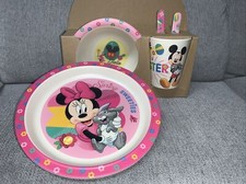 Disney Minnie Mouse Mickey Mouse Pink Easter Bunny 5 Piece Kids Plate Set NWT