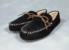 Men's 13 - Polo Ralph Lauren Black Faux Suede Slippers Sherpa Lining SMF1207ARL