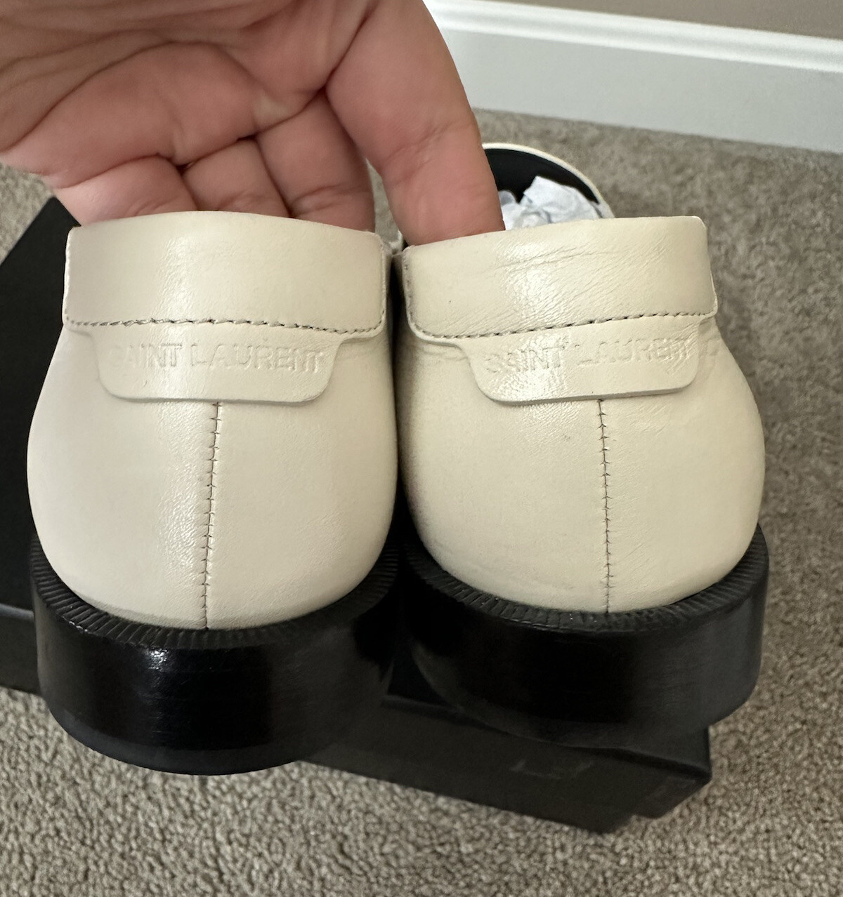 Autentici mocassini monogramma YSL Saint Laurent $845 bianchi 7 5