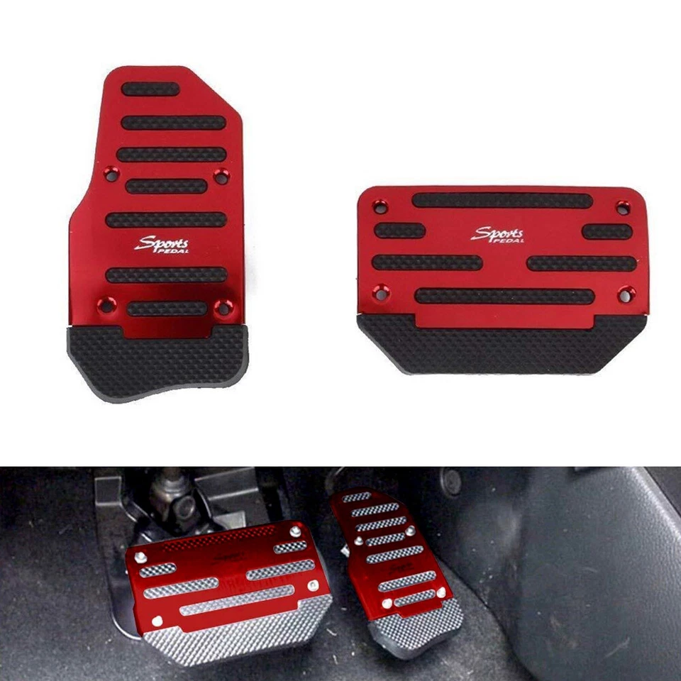 Juego de 2 piezas rojo antideslizante automático pedal freno pie pisada cubierta accesorios para automóvil Foto 4 de 4