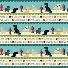 Animal Pet Fabric - Dog Wisdom Cream Blue Stripe - Wilmington YARD