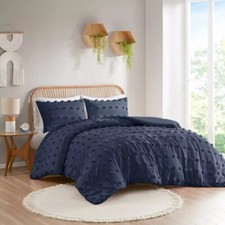 New Intelligent Design 3pc Full/Queen Elise Clip Jacquard Duvet Cover Set Navy