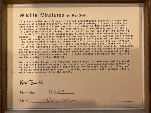 Set of 3 Wildlife Miniatures by Ken Smith Cougars Prints From Scatchboard 1978 - Picture 3 of 8
