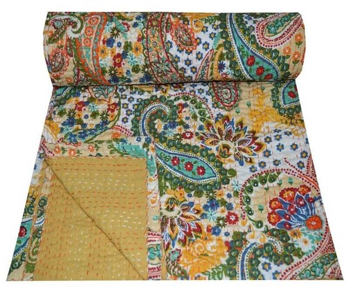 Indian Handmade Bedding Kantha Quilt Bedspread Bohemian Throw Cotton Blanket - Picture 9 of 57