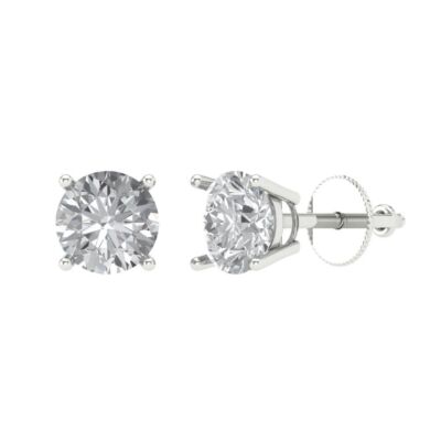 2 ct Round Cut Solitaire Stud Designer everyday Earrings 14k White gold