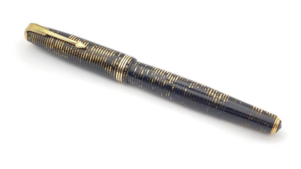 PLUMA ESTILOGRÁFICA ESTÁNDAR AERODINÁMICA PARKER VACUMATIC VINTAGE MARRÓN 14K ANCHO NUEVA EN CAJA Foto 4 de 4