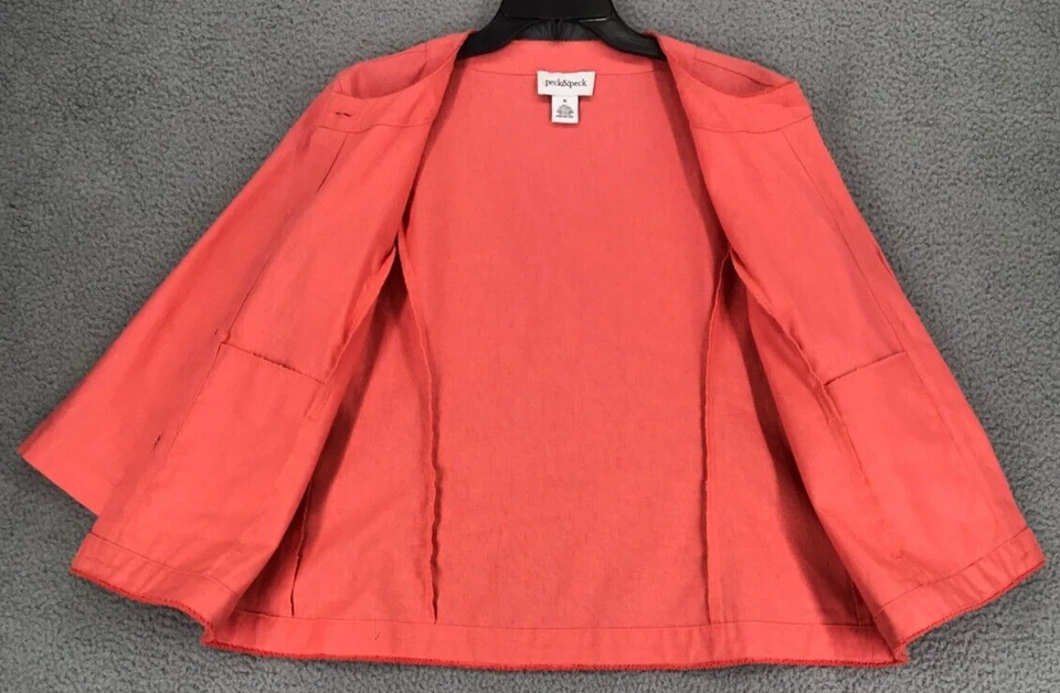 Chaqueta informal Peck and Peck para mujer talla M mezcla de lino manga 3/4 naranja Foto 3 de 4