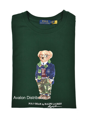 Men's Polo Ralph Lauren Green Preppy Camo Bear Graphic Long Sleeve