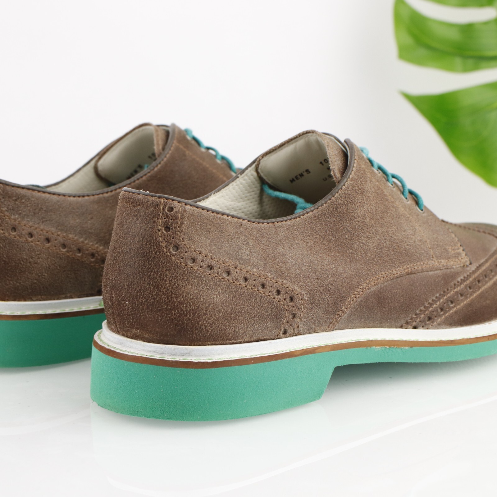 SAOLA Abito Cole Haan uomo Franklin Oxford taglia 10 M marrone suola verde punta alare