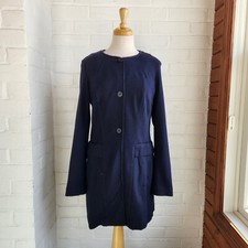 CAbi Lido Navy Blue Ponte Knit Front Button Long Blazer Jacket 5093 Size M