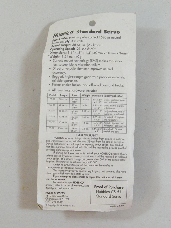 HOBBICO HCAM1002 COMMAND CS-51 STANDARD SERVO NEW - Image 2 of 4