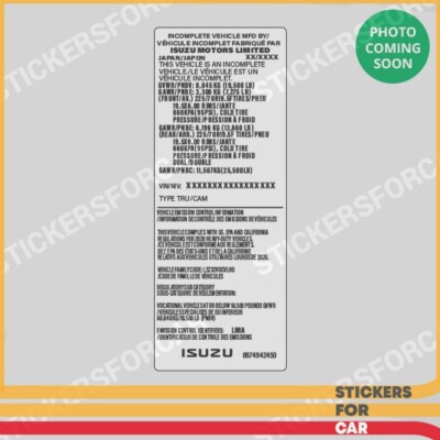 ISUZU VIN ID TAG Custom Decal Sticker 8974942450 | eBay