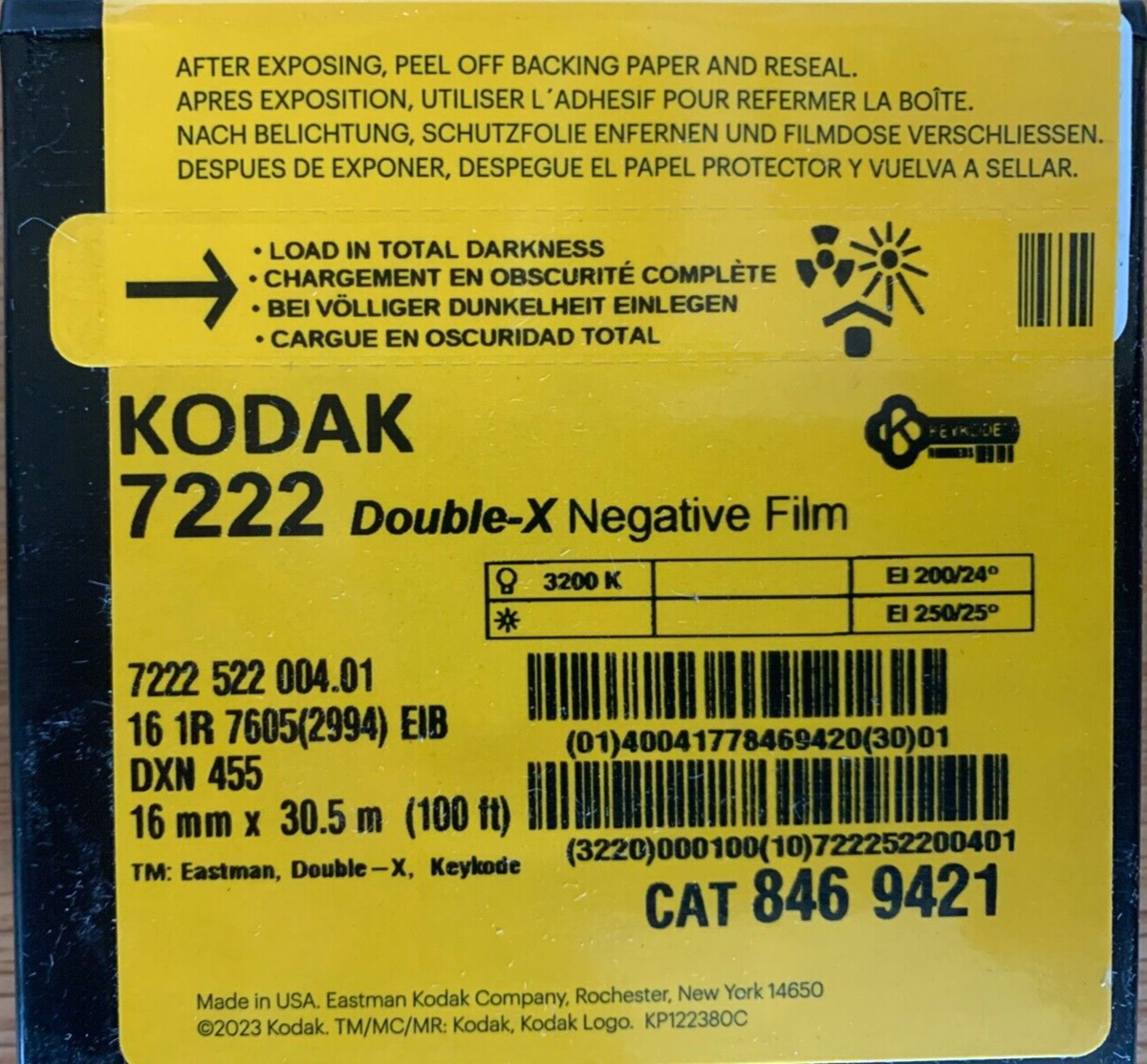 KODAK Double-X 16mm B&W Negative Film 7222 100FT - BRAND NEW