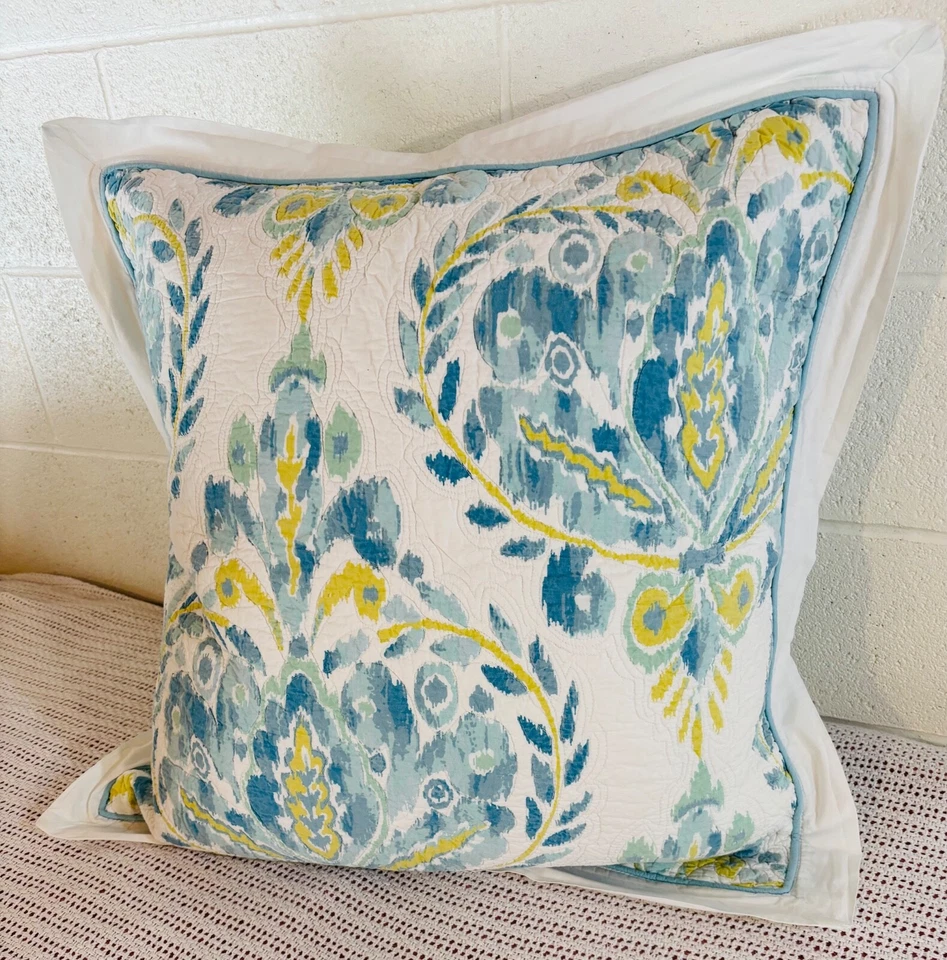 Medallón Paloma Reversible Azul Amarillo COLCHADO ED EURO Almohada Falsa 100% ALGODÓN Foto 2 de 4