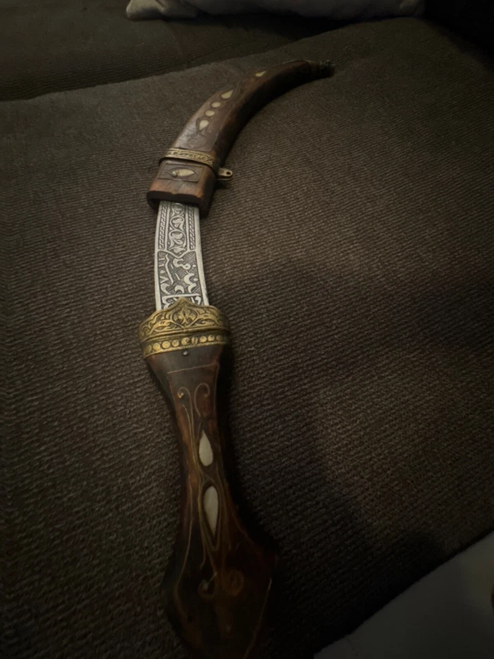Daga turca del siglo XIX con mango de madera nácar incrustación casi perfecta Foto 4 de 4