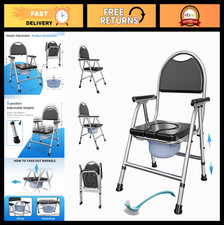4-in-1 Folding Bedside Commode Chair for Seniors, Adjustable Height, Armrests, 3