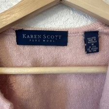 Karen Scott cardigan pure wool size medium Pink with embroidery