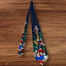 Looney Tunes Mania Golf Tie Bugs Bunny Daffy Duck Taz Maniac 1996 Men Silk Blend
