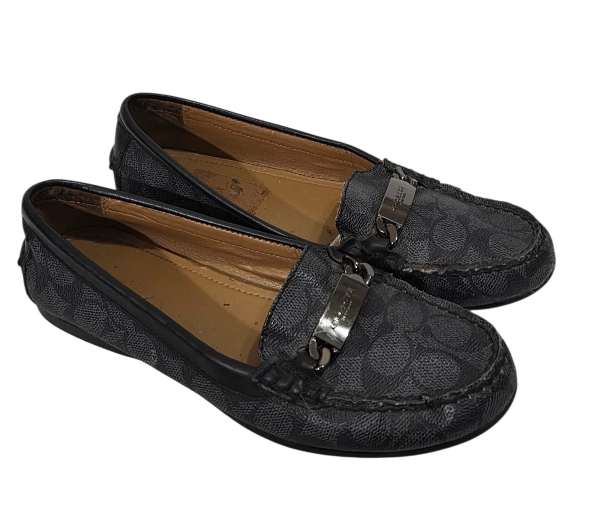 Mocassini Coach Olive Signature Logo Monogram Nero e Grigio Scarpe Ballerine Donna 8 5