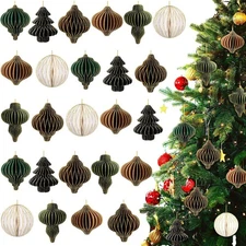 Janinka 24 Pcs Neutral Christmas Paper Honeycomb Ornaments 3D Mini Glitter... 