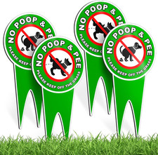 4 PC No Pooping Dog Signs For Yard - 12x6 Double Sided Dibond Green dog set 4