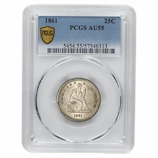 1861 Seated Liberty Quarter 25C PCGS AU 55