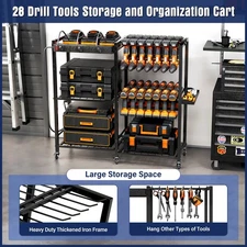 Garage Rolling Power Tools Organizer Cart w/Charging Station Movable Tool Cart