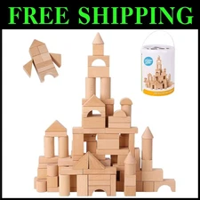 100-Piece Wooden Blocks Set with Shape Sorter Lid