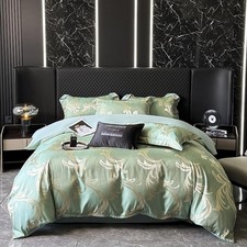 Luxury Satin King Size Duvet Set Golden Years European Floral Embroidery