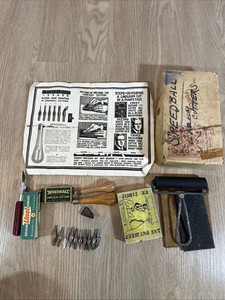 Vintage SPEEDBALL Linoleum Cutter Set 10 Blades Brayer Manual 1950s-60s USA