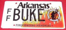 BUKE Arkansas License Plate Car Tag AR FF Firefighters Memorial Reg Vehicle Auto