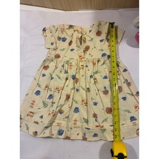 Lands End Toddler Girls Tea Party Print Linen Cotton Dress Cream 3T