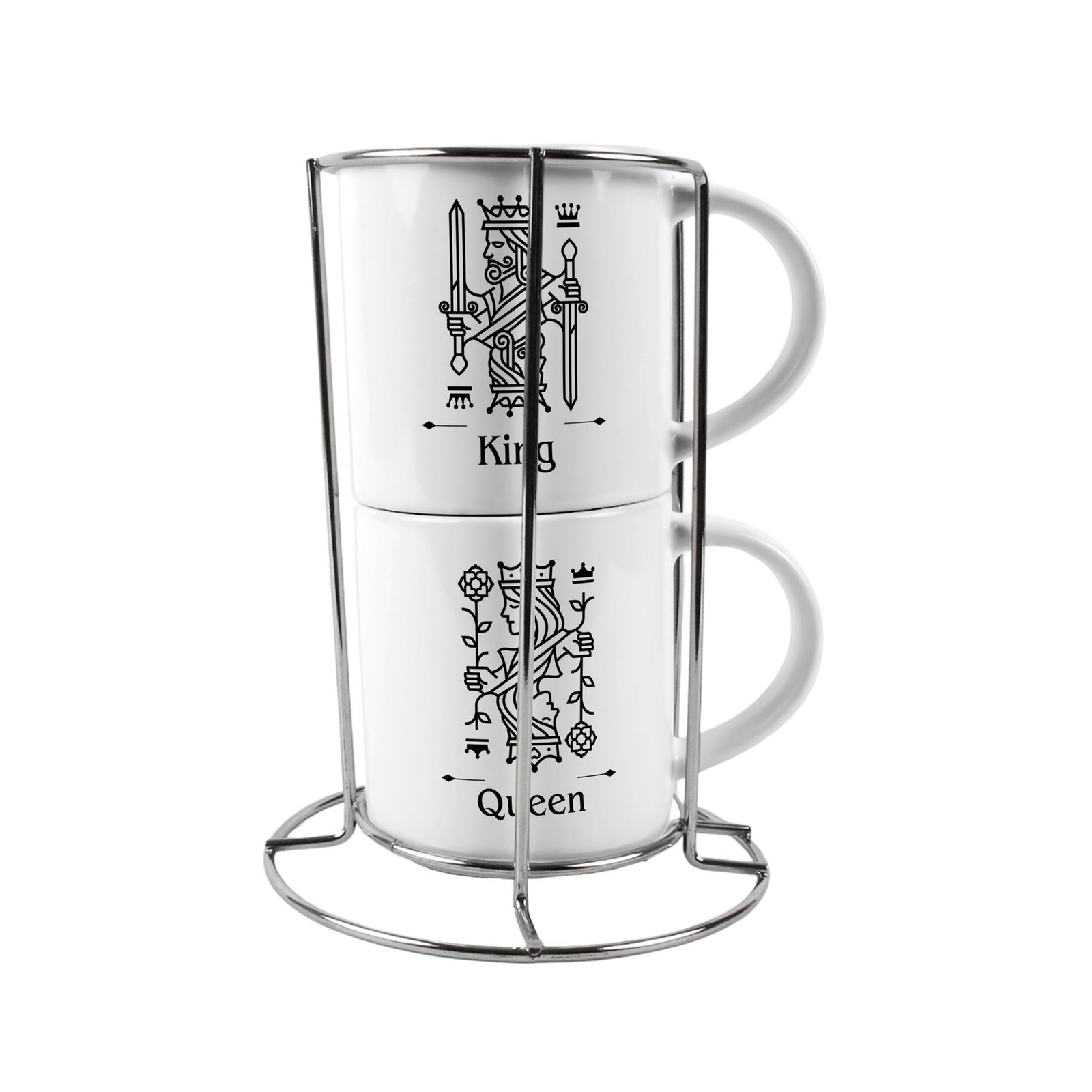 King & Queen Stacking Mugs Set Gift - Black Playing Cards Ceramic Cups Gift