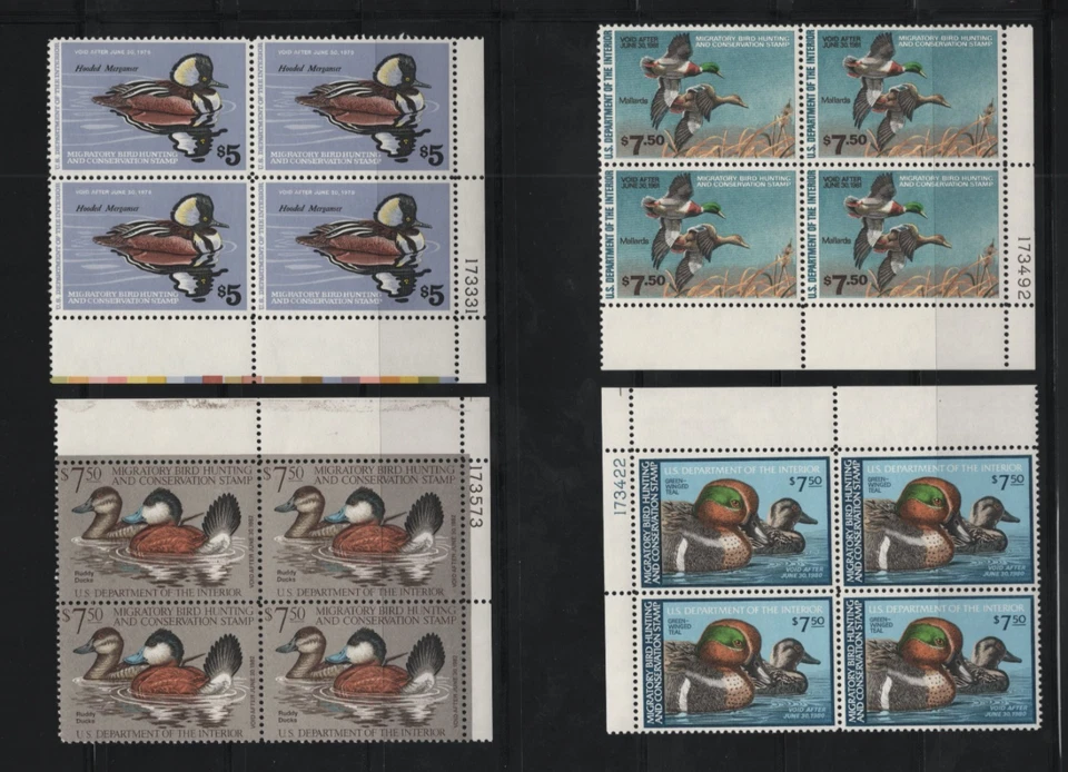 US 1978-1985 MNH COLLECTION OF 8 DUCK STAMPS IN PLATE BLOCKS OF 4 - Image 2 of 2