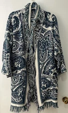 Tapestry Coatigan Jacket Woven Paisley Granny Blanket Cardigan Fringe Size M/L